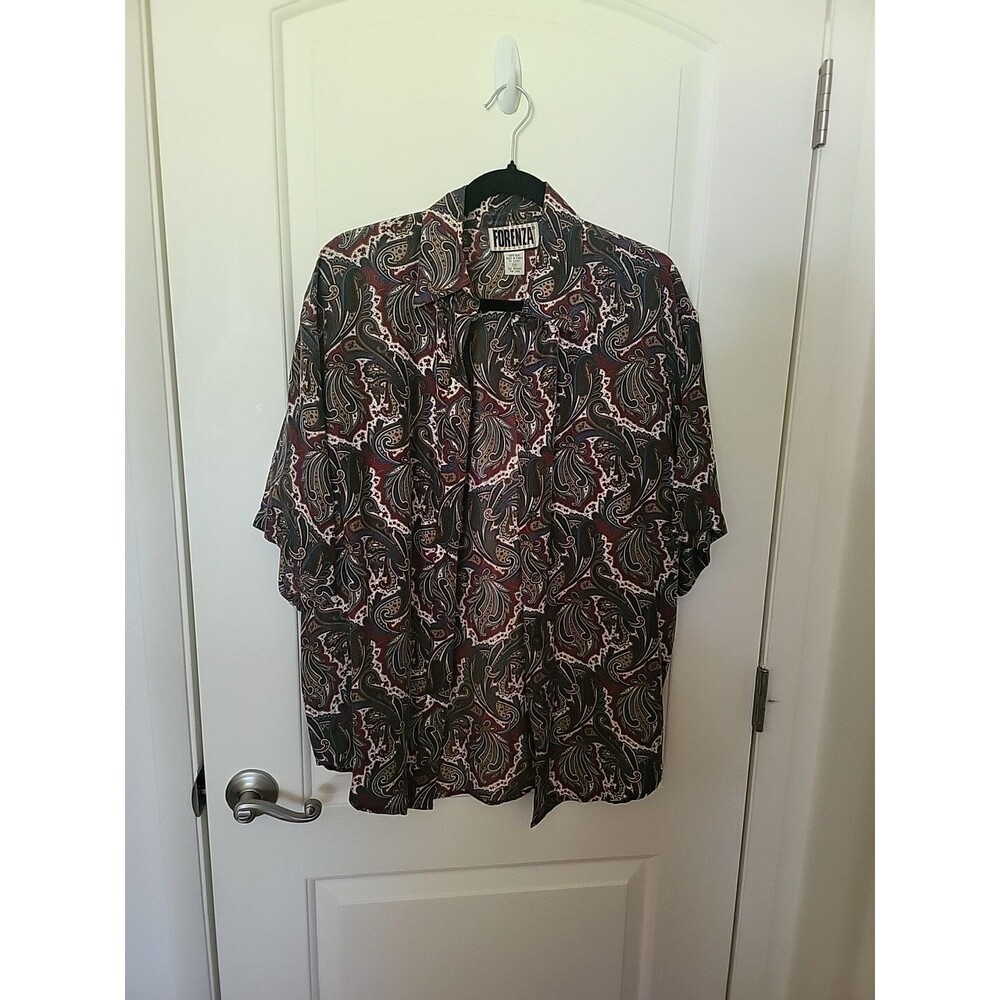 Vintage 80s Forenza Silk Button Down Baroque Oversized Top Medium
